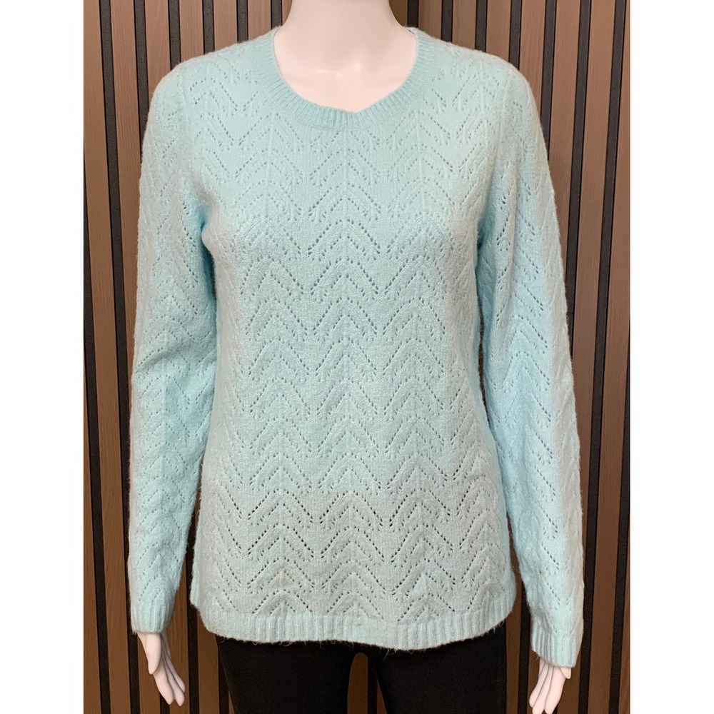 Talbots Women's Blue Pointelle Chevron Knit Crew Neck Sweater M Classic Soft
